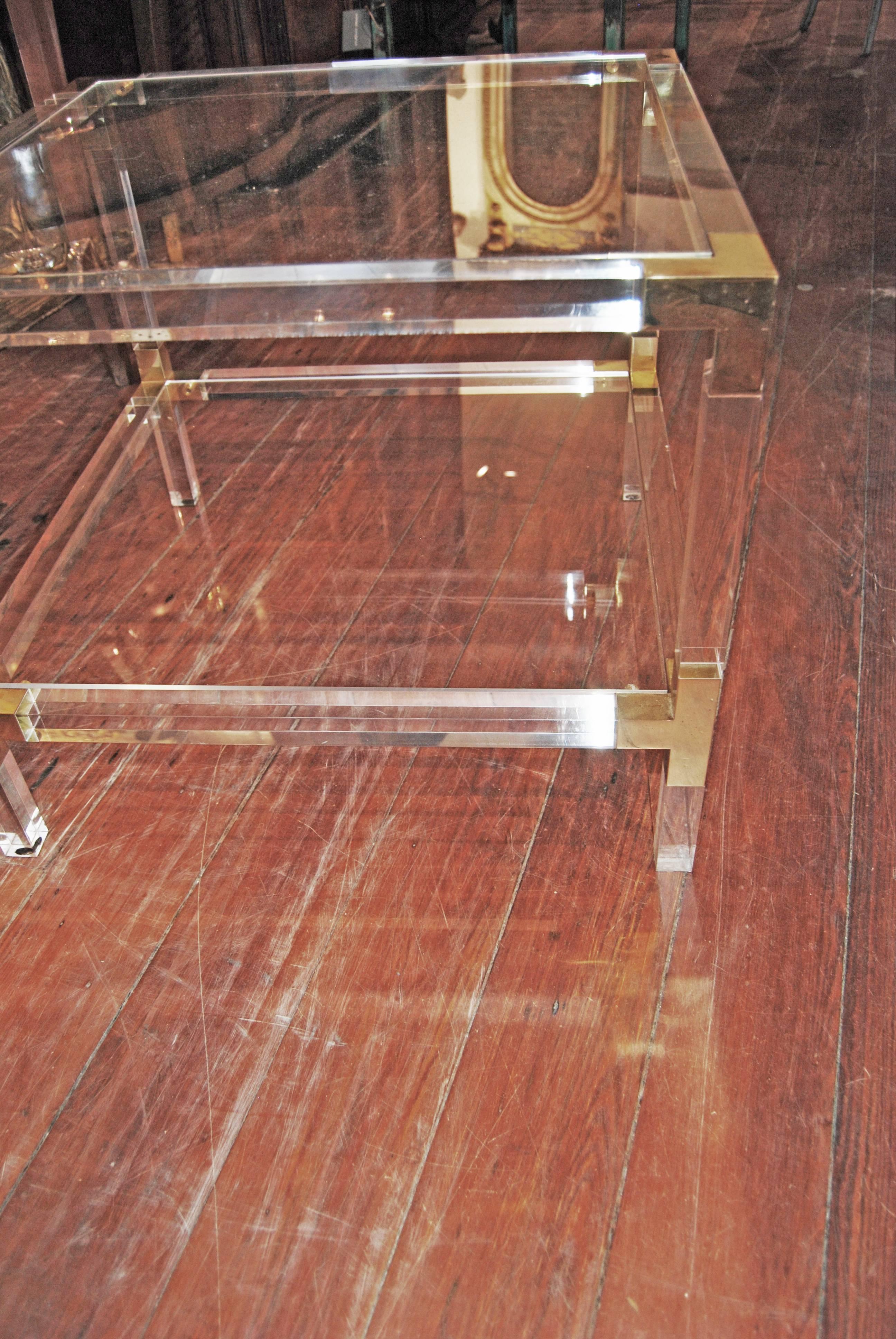 French Matched Pair of Lucite and Brass