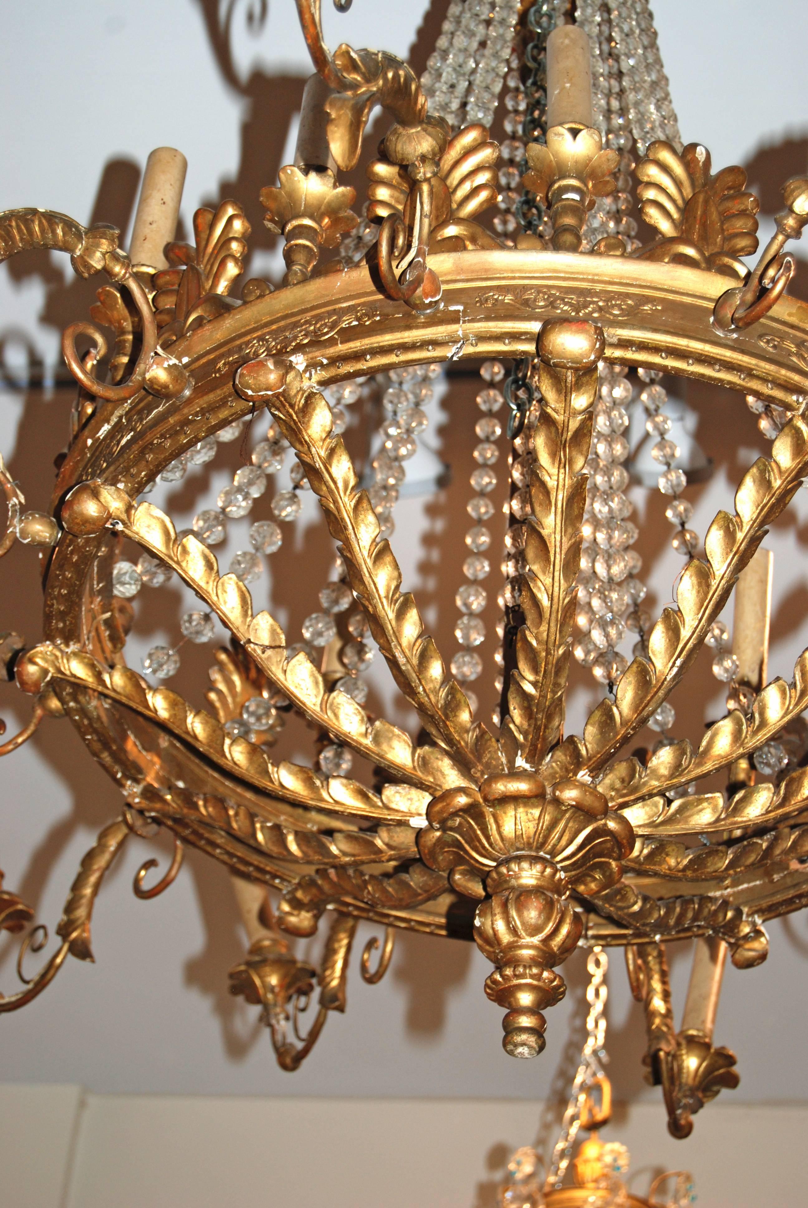 Period Empire Giltwood Chandelier In Good Condition In New Orleans, LA