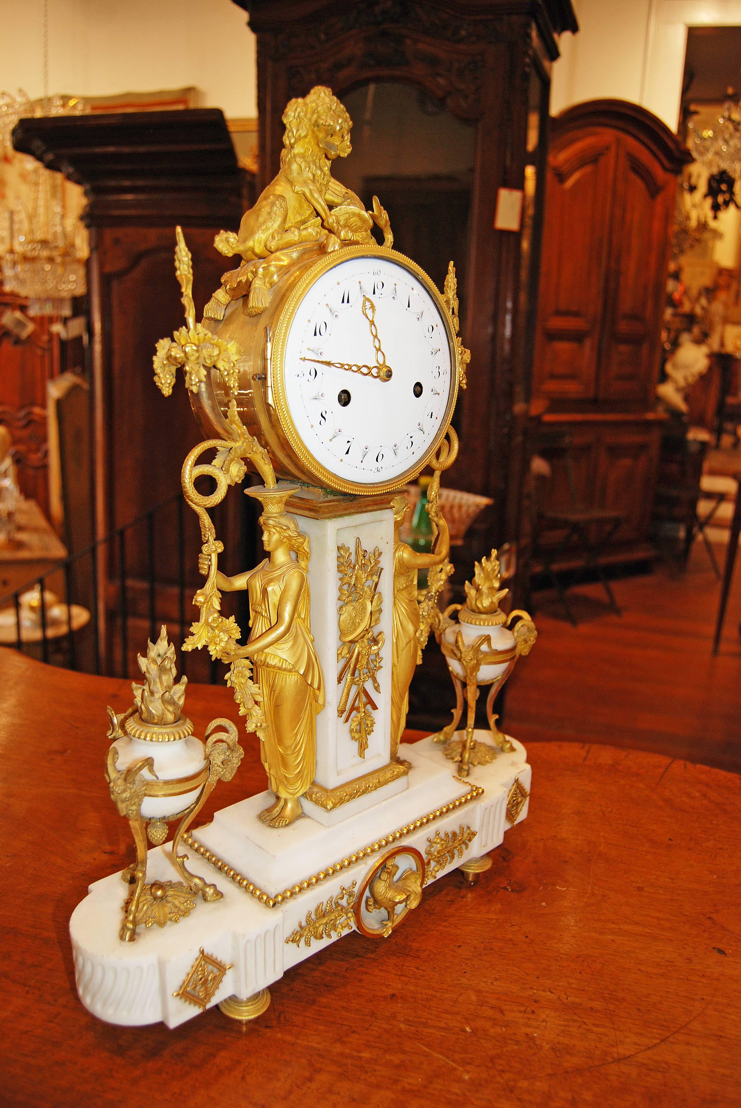 Period Louis XVI Bronze Dore' Clock In Good Condition For Sale In New Orleans, LA