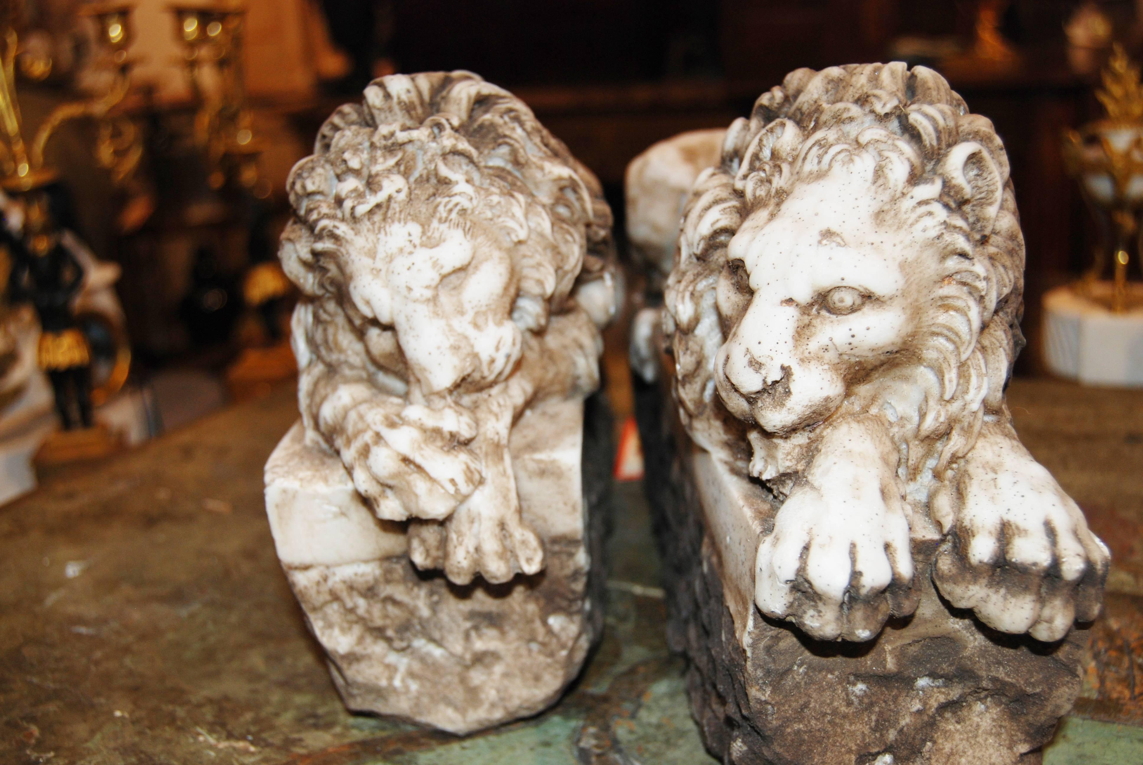 French Pair of Marble Lions