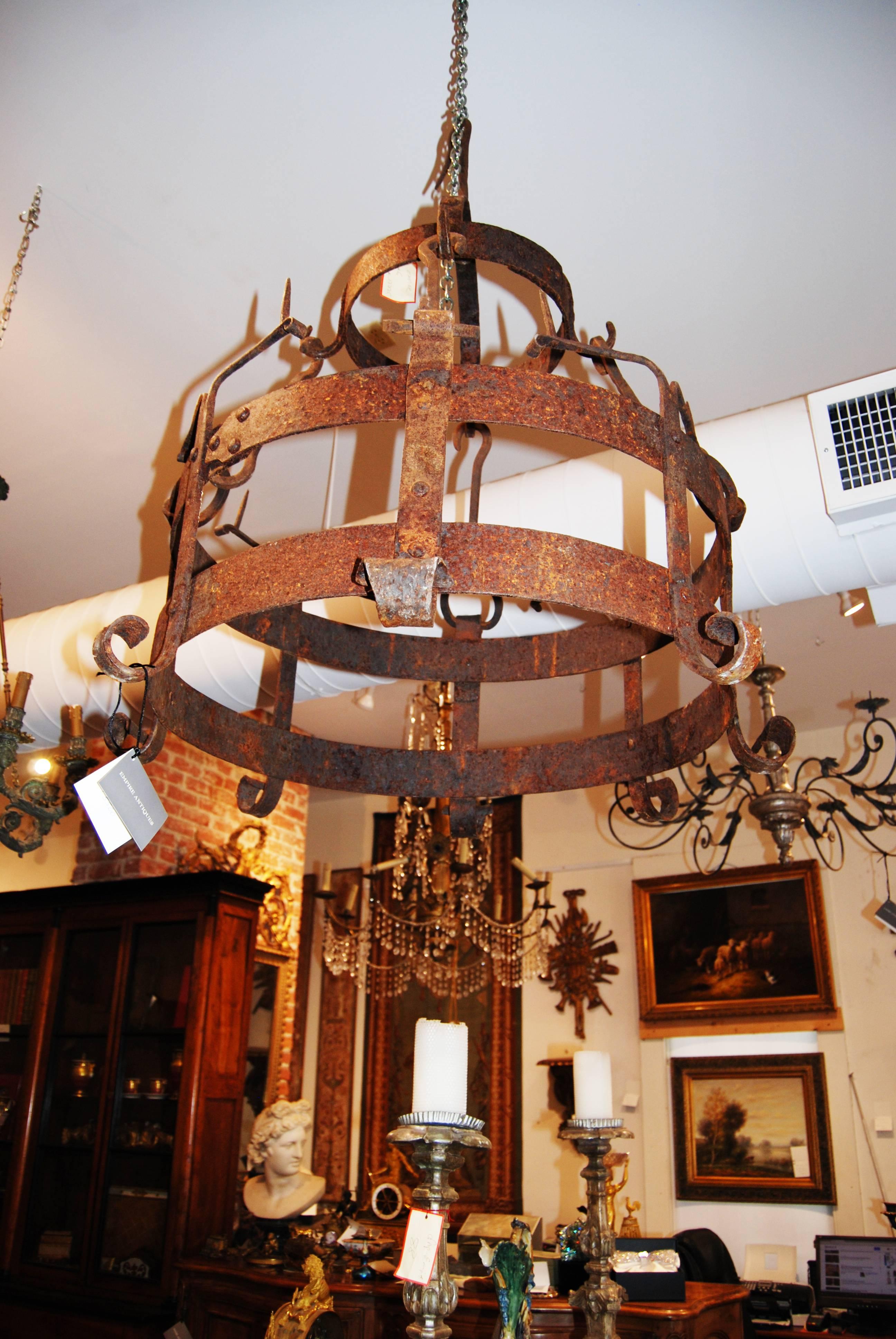 Large 18th century pot holder easily converted to a chandelier.