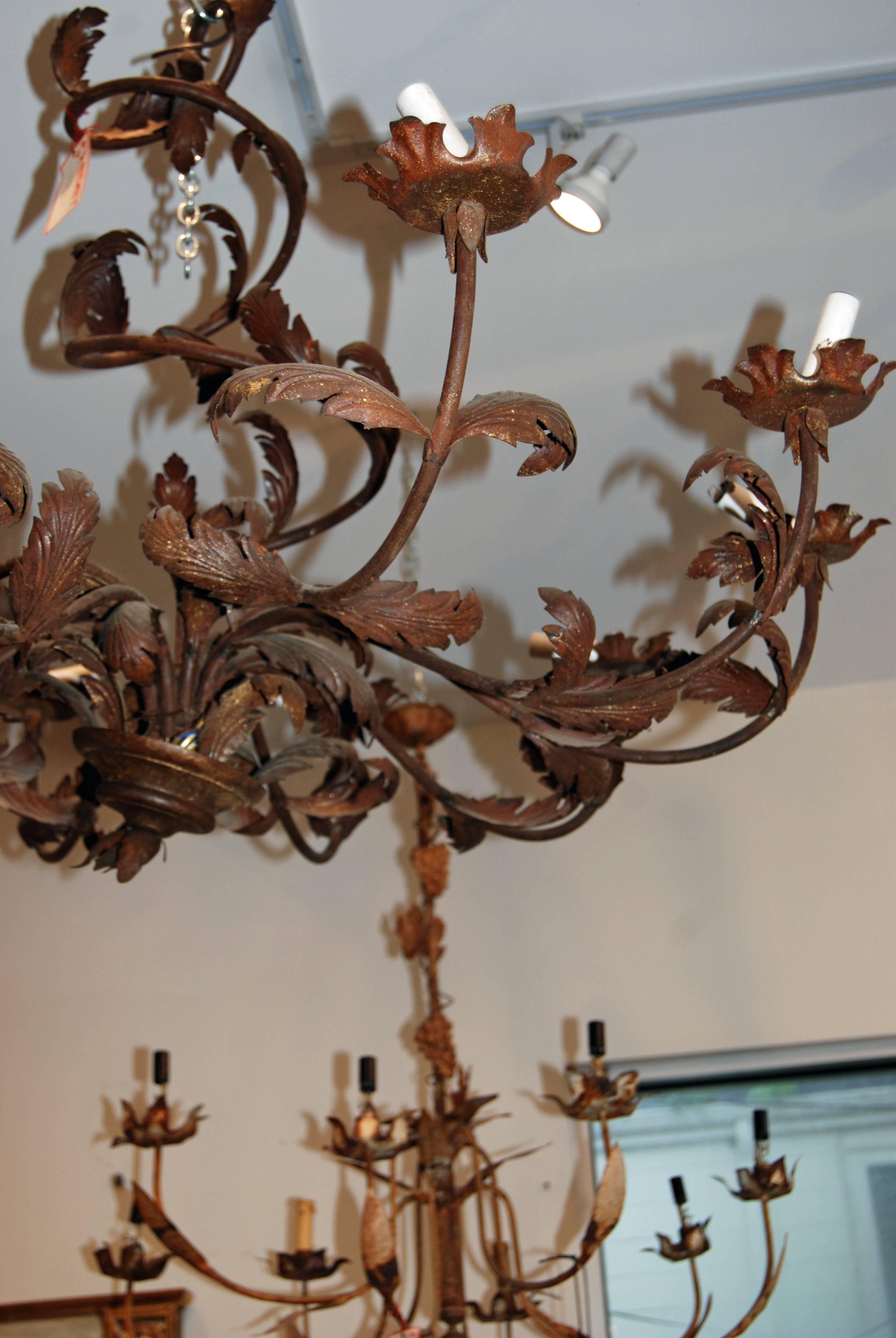 French Pair of Belle Epoch Iron Chandeliers