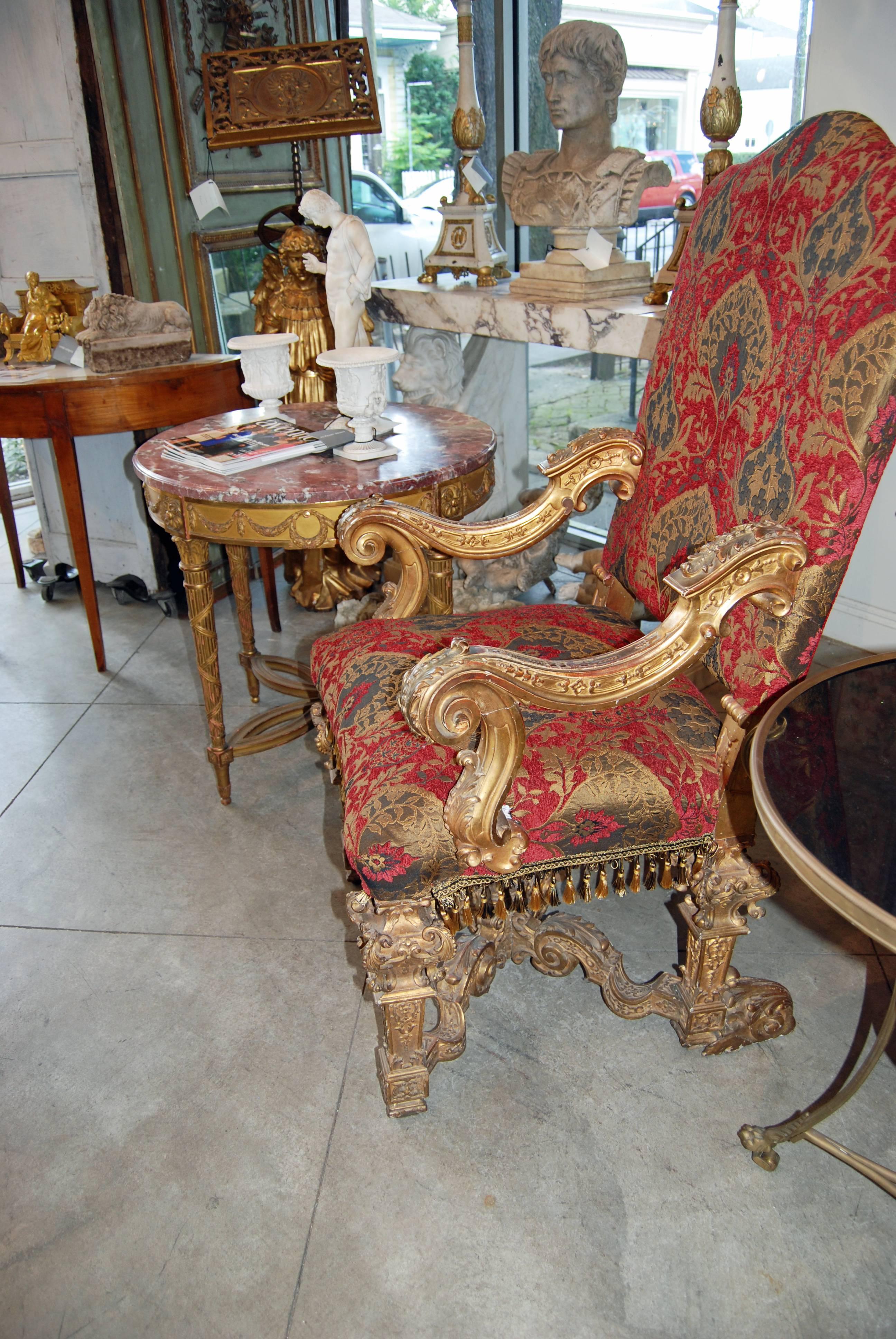 French Pair of Louis XIV Carved and Gilded Chairs For Sale