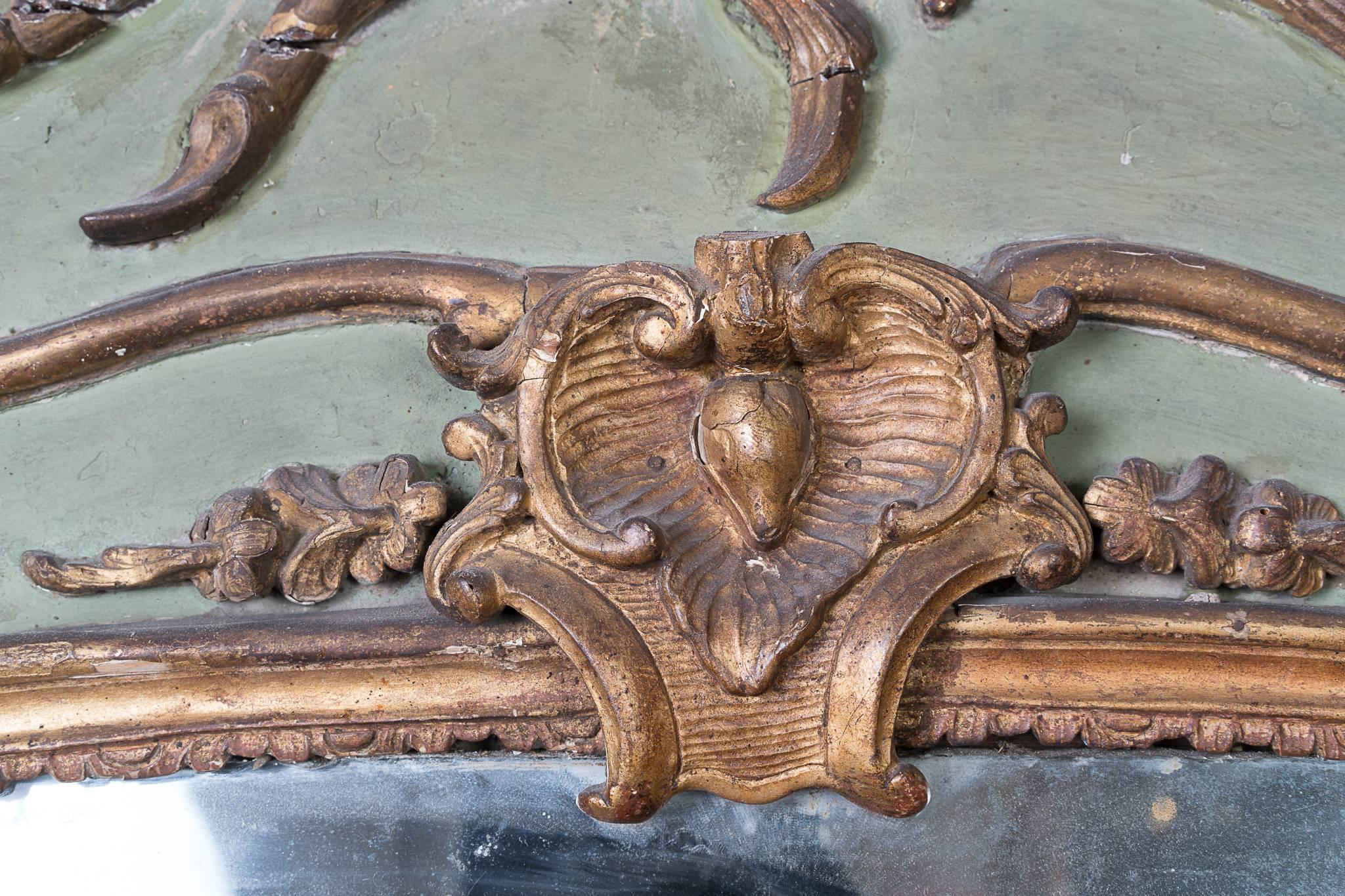 Carved 19th Century Painted and Gilded Trumeau Mirror