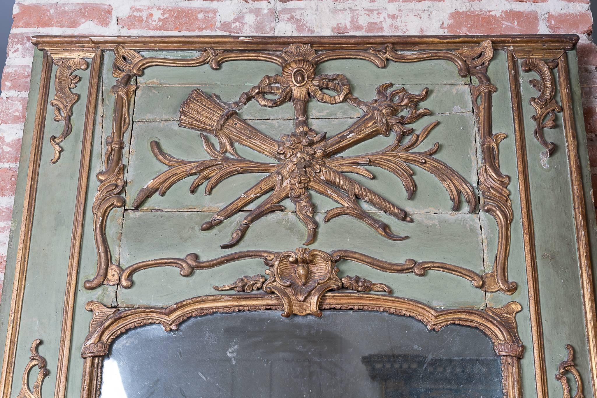 19th Century Painted and Gilded Trumeau Mirror In Good Condition In New Orleans, LA