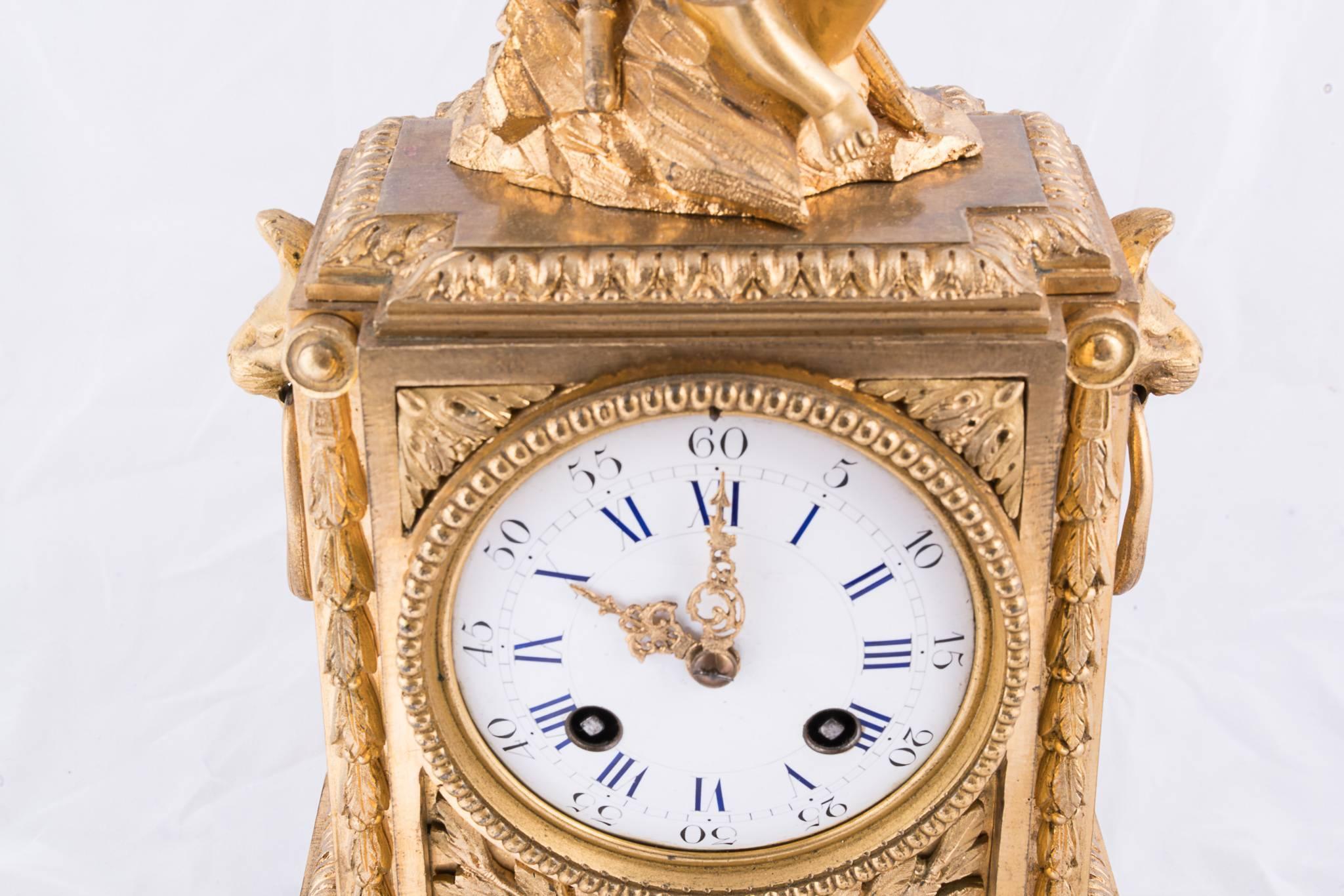 French Fine Napoleon III Bronze Dore Clock For Sale