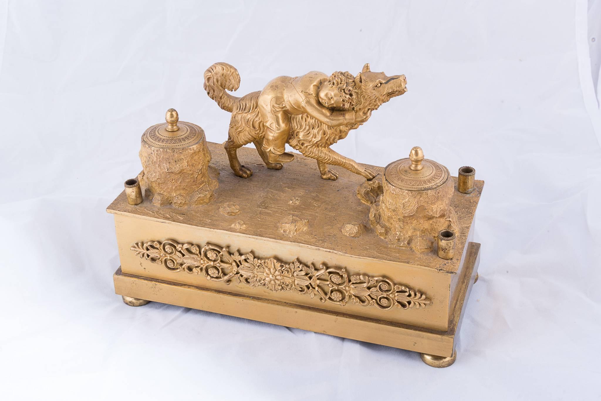 French 19th Century Bronze Doré Ink Well