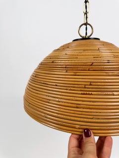 Italian Mid-Century Cane &. Rattan Pendant in the Style of Vivai del Sud, 70s