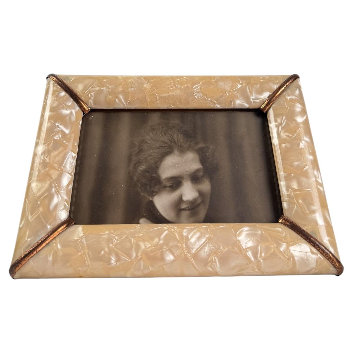 Italian Mid-Century Modern Faux Mother-of-Pearl and Copper Picture Frame, 50s For Sale