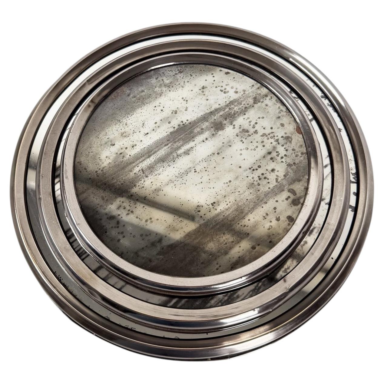 Set of 3, Vintage, Art Deco, Round Nesting Trays, Mirrored Tops, Mid-Century For Sale