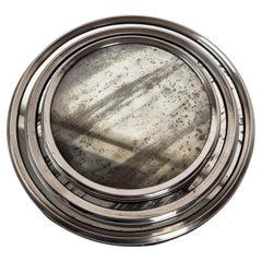 Set of 3, Vintage, Art Deco, Round Nesting Trays, Mirrored Tops, Mid-Century
