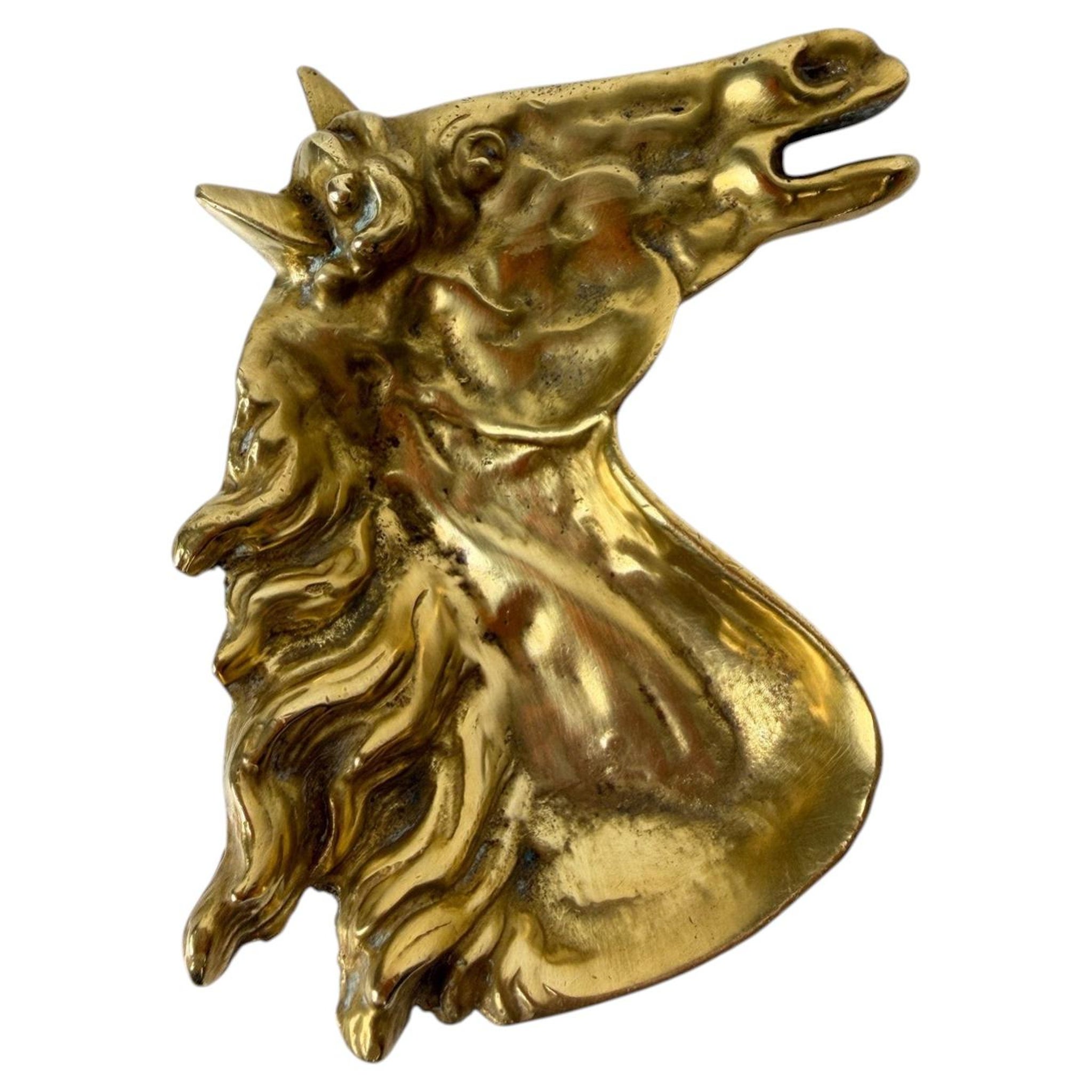 1stDibs Mid-Century Modern Sculptural Solid Brass Horse Head Ashtray - Paperweight