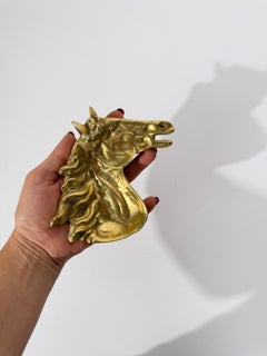 Mid-Century Modern Sculptural Solid Brass Horse Head Ashtray - Paperweight
