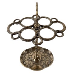 Brass Umbrella Walking Stick Stand with Intertwined Snakes in Art Nouveau style