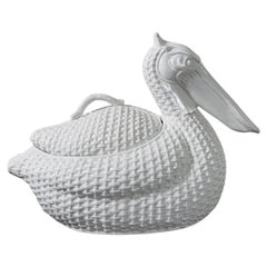 1970s Italian Handcrafted White Glazed Ceramic Pelican Tureen or Decorative Box