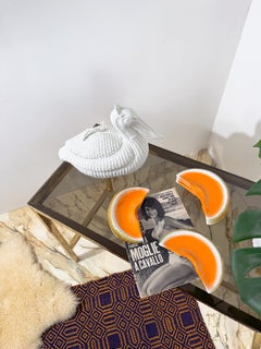Assiettes de service italiennes en majolique peintes à la main, représentant des tranches de melon, datant du milieu du siècle dernier, lot de 6