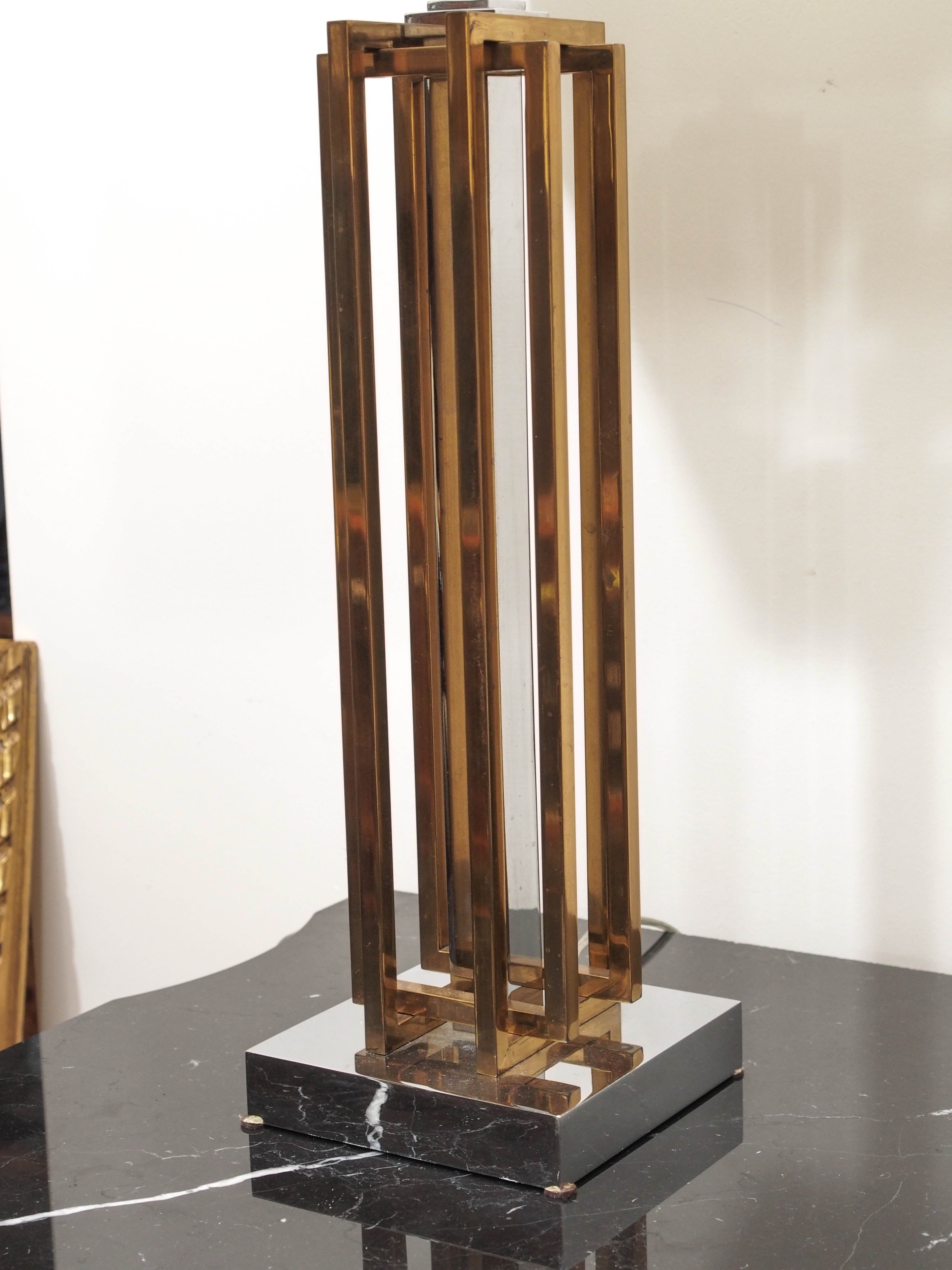 Brass and Chrome Table Lamp Attributed to Maison Jansen In Excellent Condition In New Orleans, LA