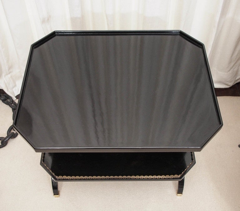 French Pair of Black Lacquer Side Tables Attributed to Maison Jansen
