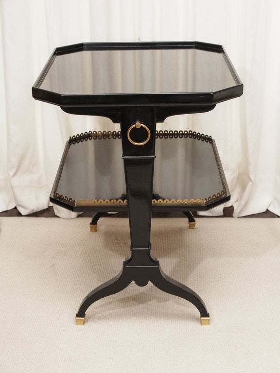 Wood Pair of Black Lacquer Side Tables Attributed to Maison Jansen