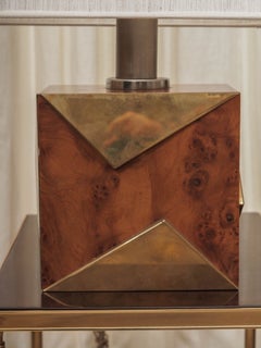 Pair of 1970s Brass and Burl Table Lamps