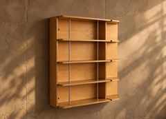 Librería vintage de pared, de madera curvada y cromo, Países Bajos, década de los 80