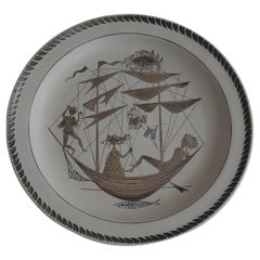 Large Plate by Stig Lindberg "Grazia" for Gustavsberg Sweden 1956 Signed