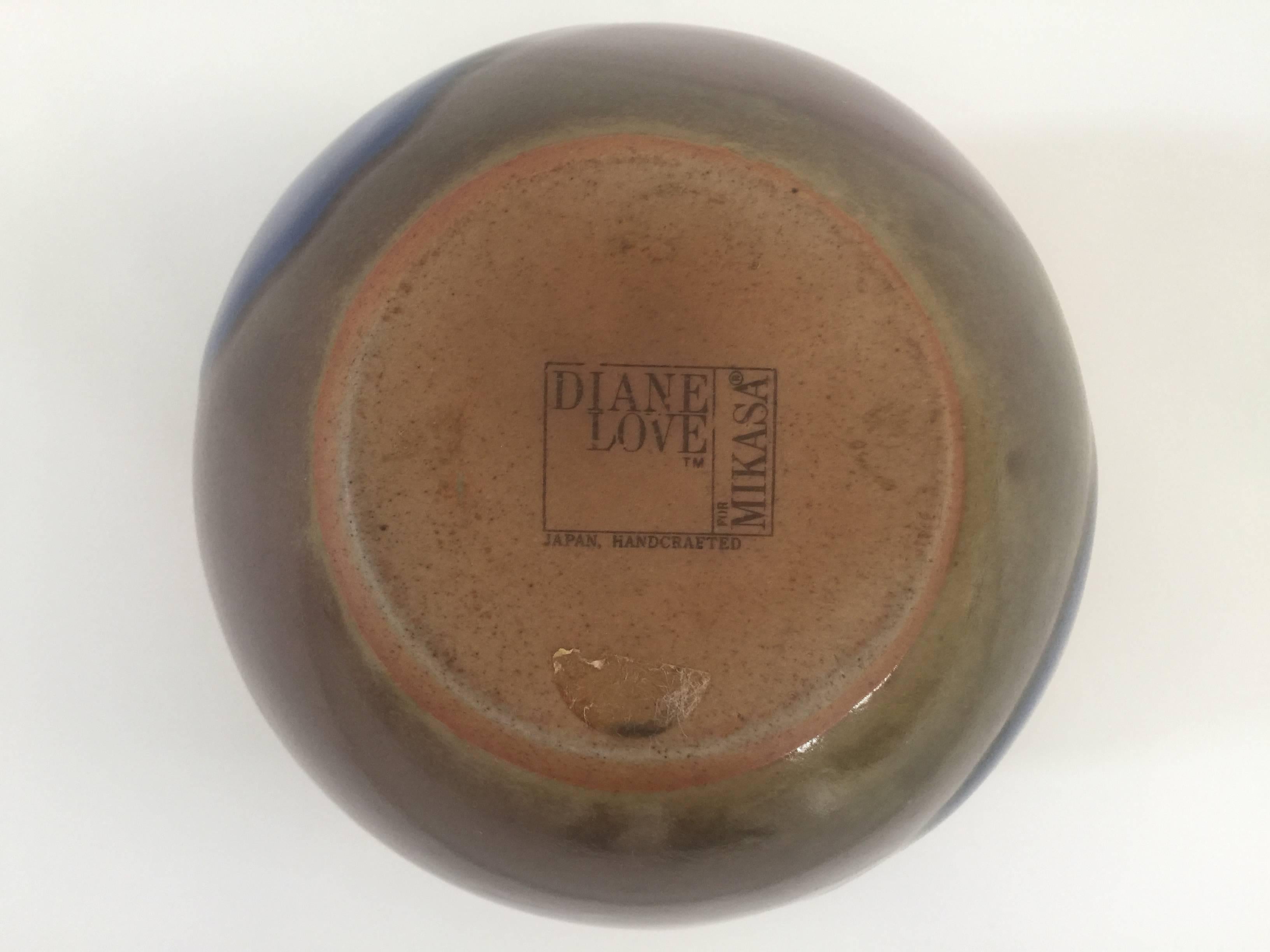 Hand-Painted 1970s Diane Love Mikasa Blue & Brown Ceramic Vase For Sale