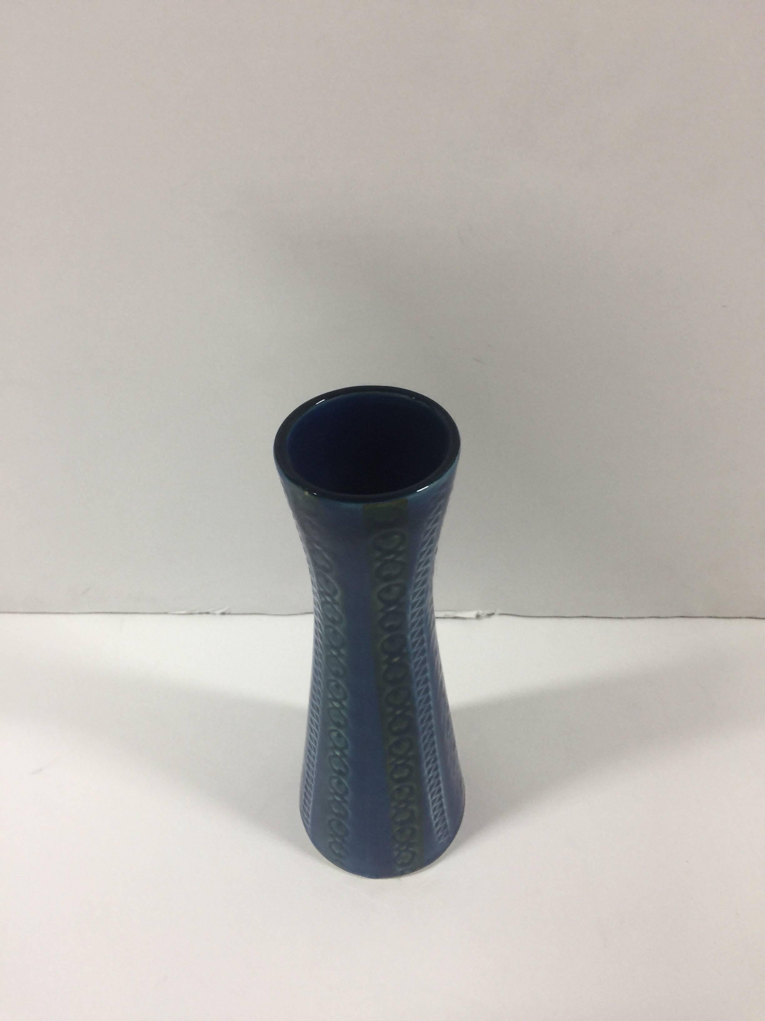 Mid-Century Modern Blue and Black Sgrafitto Bud Vase by Bitossi for Raymor