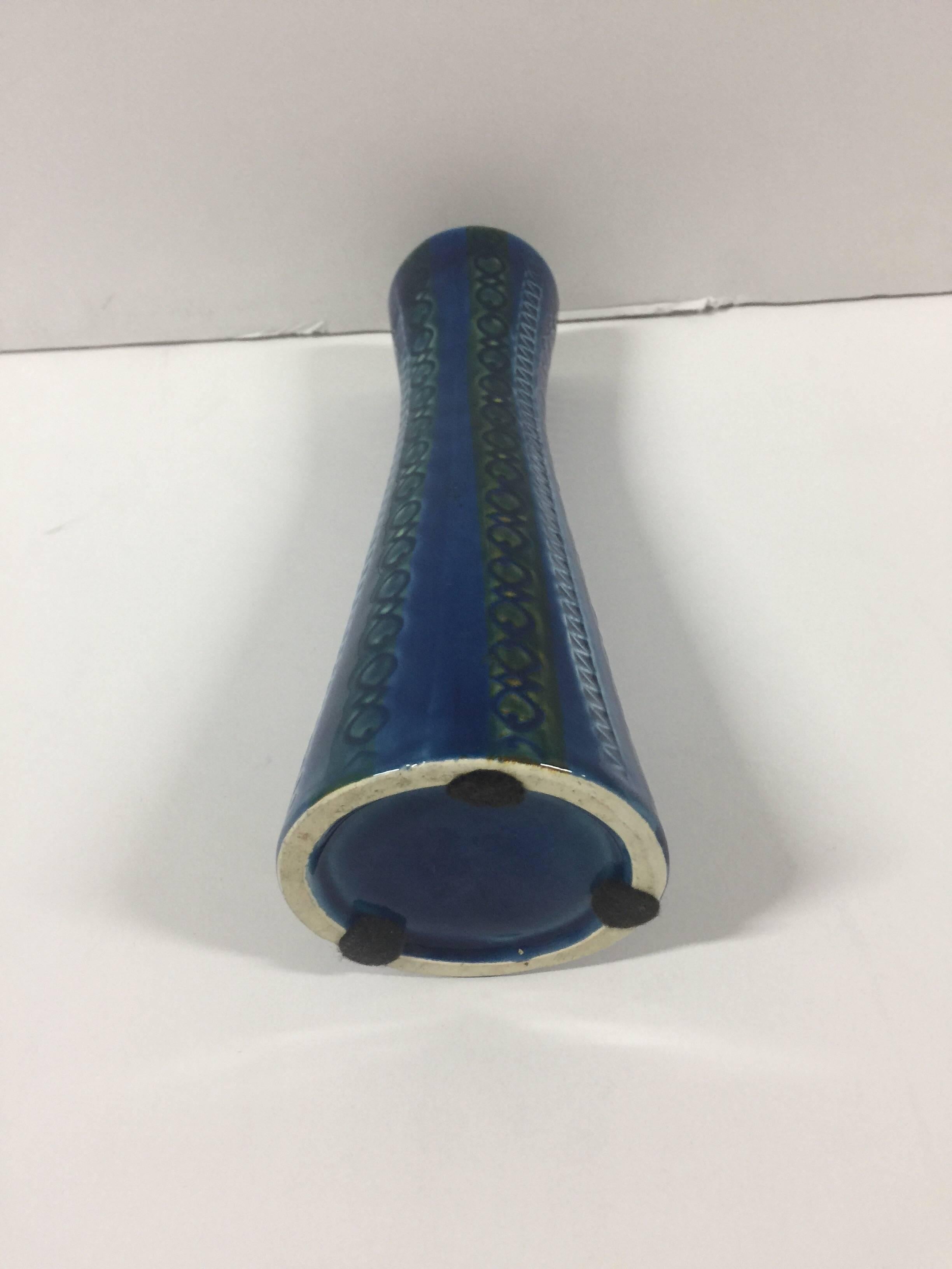 Italian Blue and Black Sgrafitto Bud Vase by Bitossi for Raymor