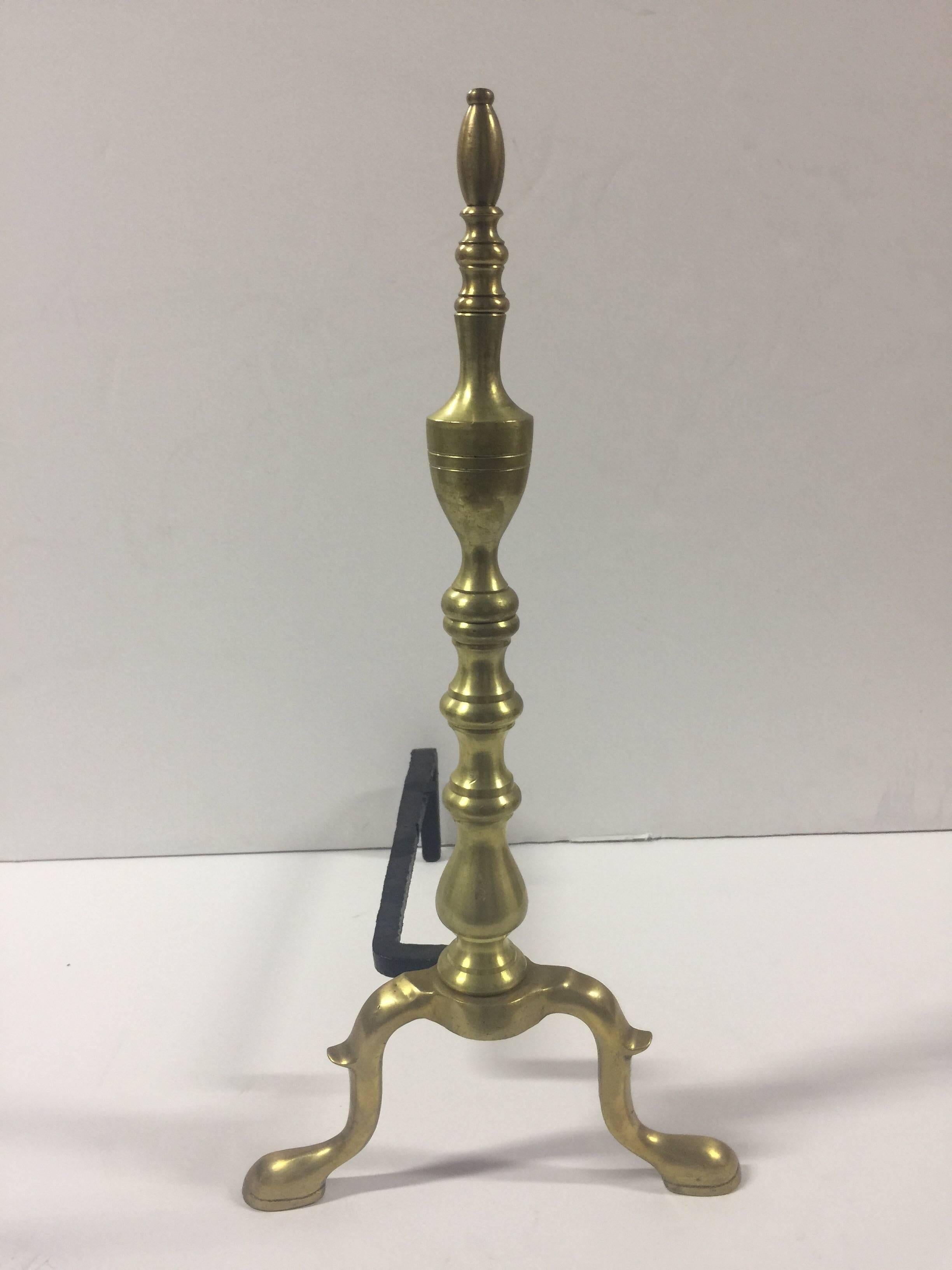 American Classical Vintage 1940s Traditional Polished Brass Andirons