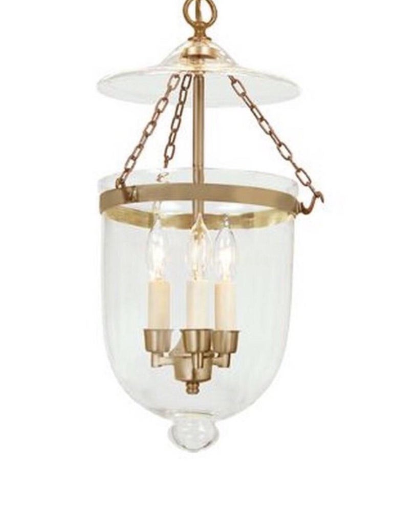 Set of 3 Bell Jar Pendant Lights with Brass Fittings For Sale