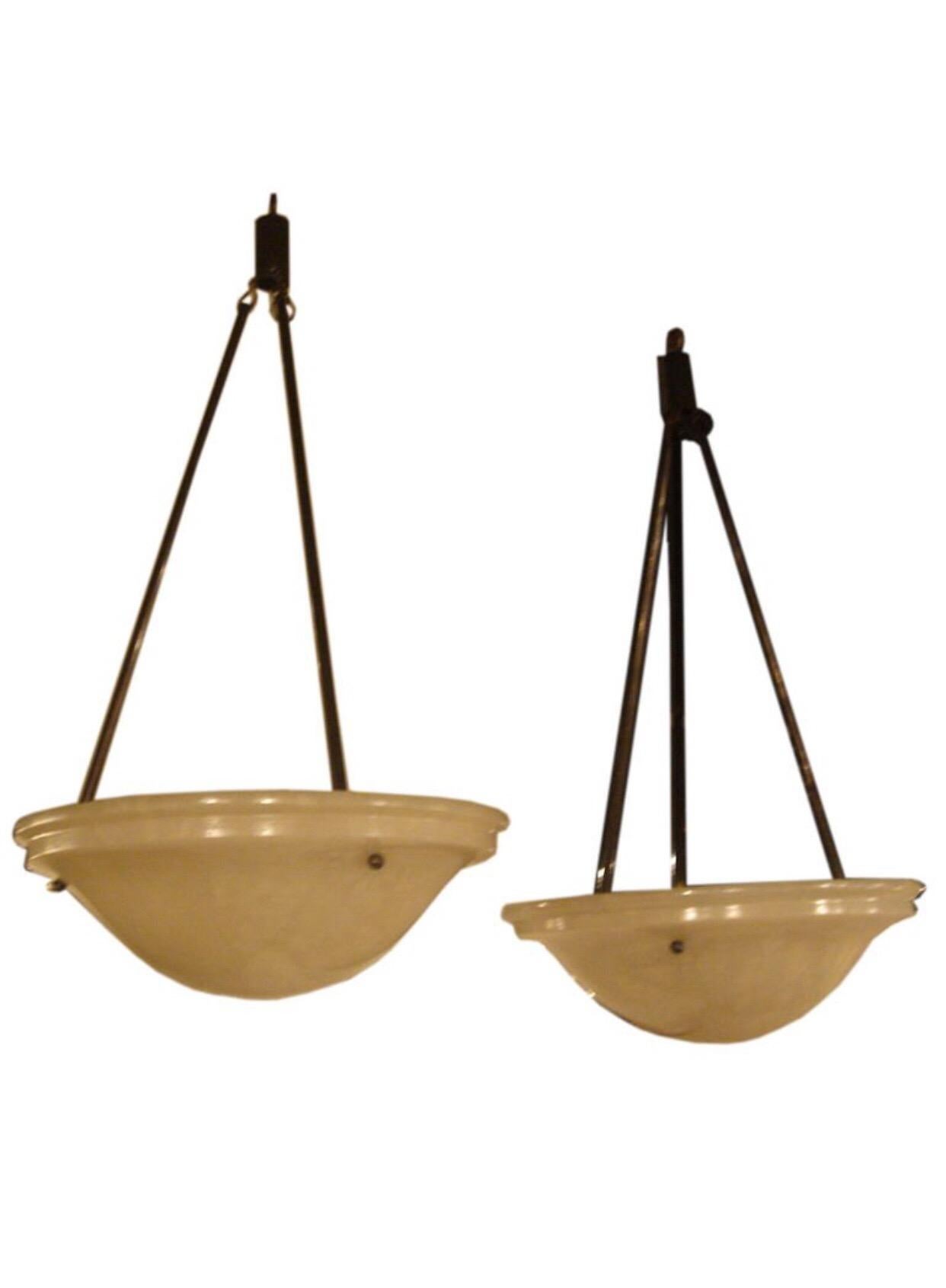 Art Deco French Alabaster Hanging Light Fixture, 2 Avail./Priced Individually