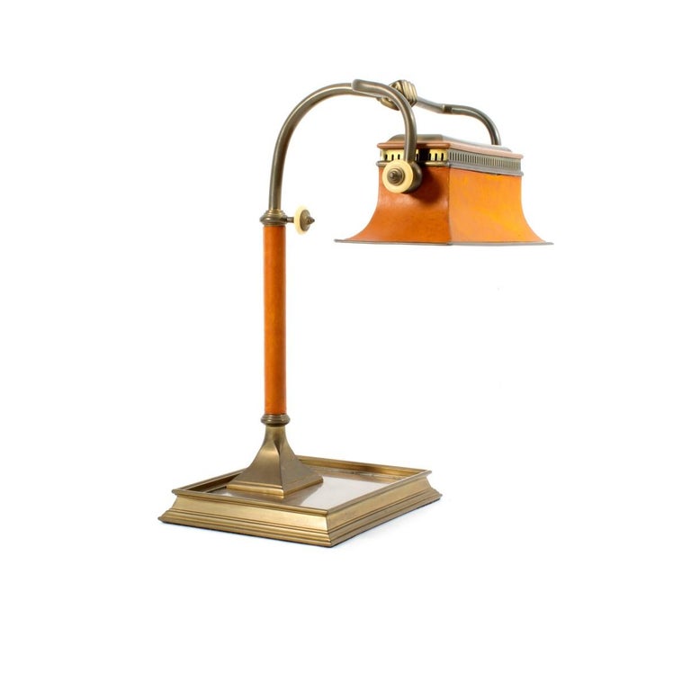 Brass And Leather Bankers Lamp By Chapman For At 1stdibs Vintage Bankers Lamp By Chapman Usa Circa 1960 Antiqued Solid Brass With Leather