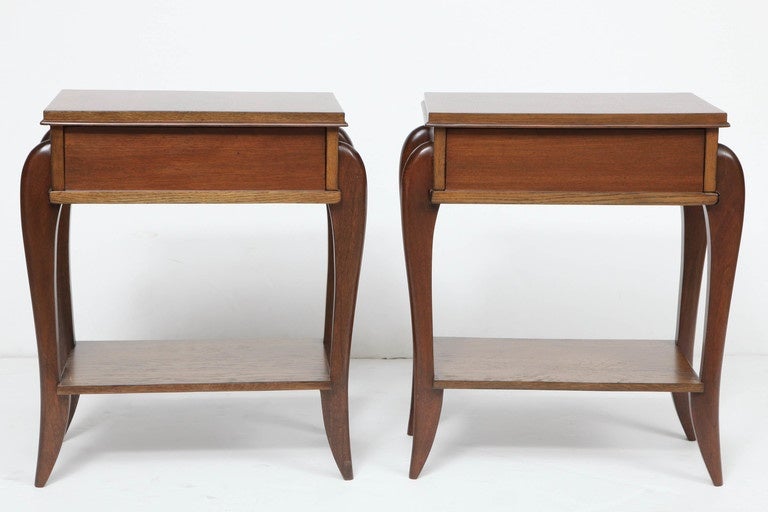 Mid-Century Modern Pair of 1950s French Nightstands with Drawer and Shelf