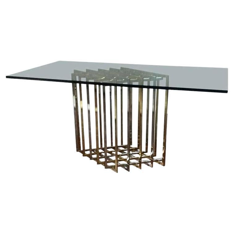 Pierre Cardin Sculptural Grid Brass and Chrome Table