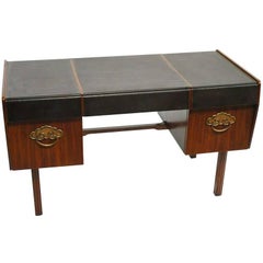 Leather Top, Walnut and Bronze Desk by Bert England for Widdicomb