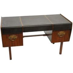 Leather Top, Walnut and Bronze Desk by Bert England for Widdicomb 3