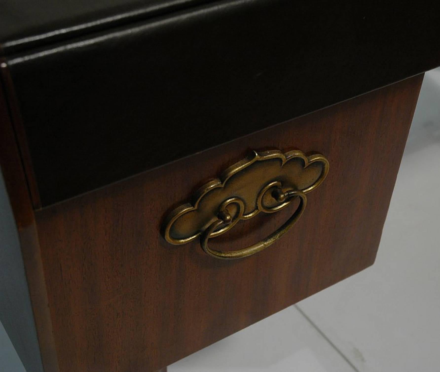 Mid-Century Modern Leather Top, Walnut and Bronze Desk by Bert England for Widdicomb
