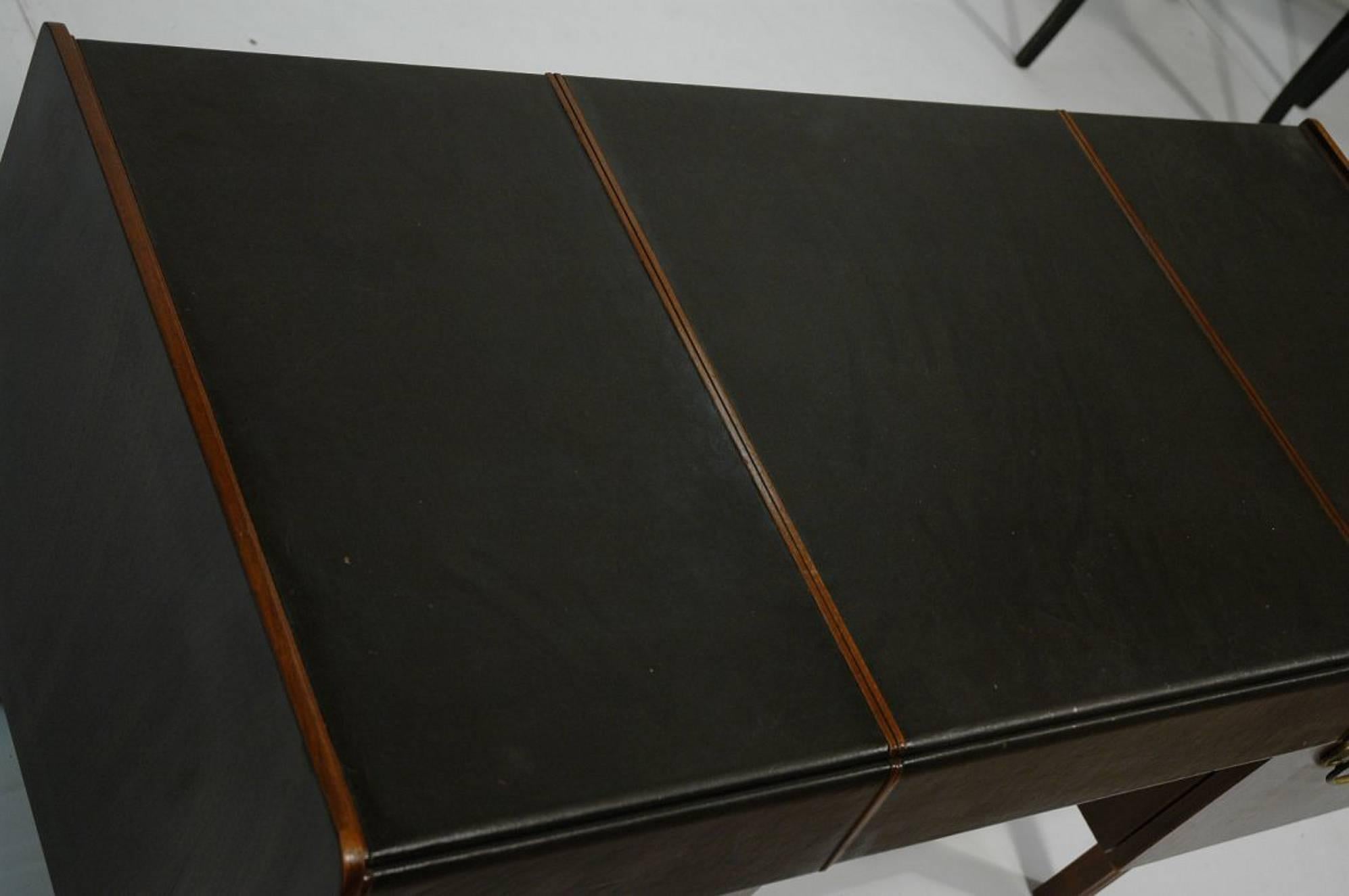 American Leather Top, Walnut and Bronze Desk by Bert England for Widdicomb
