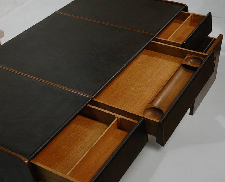 Leather Top Walnut And Bronze Desk By Bert England For Widdicomb