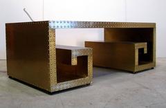 Brass-Clad Greek Key Cocktail Table