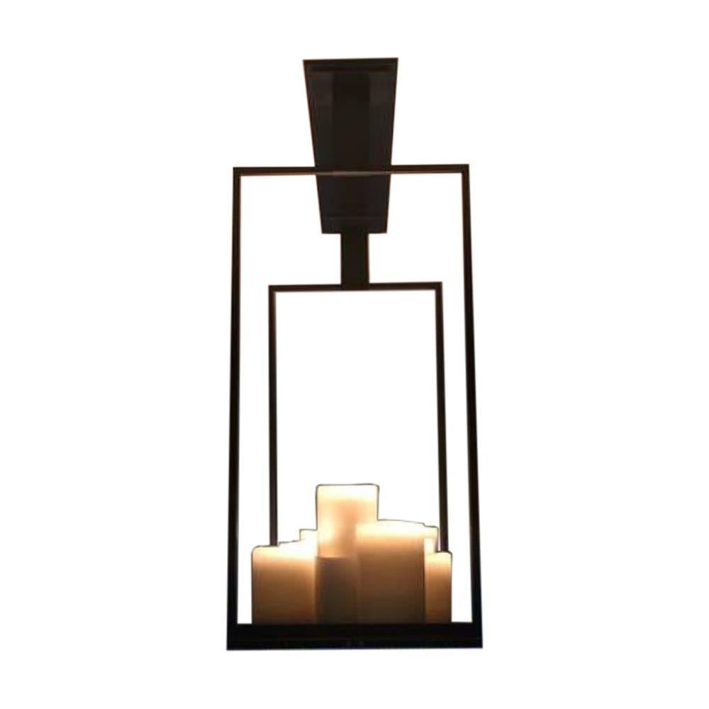 Altar hanging light fixture with 11 candles by Kevin Reilly for Holly Hunt.  USA, 2011 production.

Features 11 realistic appearing faux candles on a blackened steel frame. Wired for USA; takes eight (8) 23 watt max bulbs (reflector bulb/R14) and