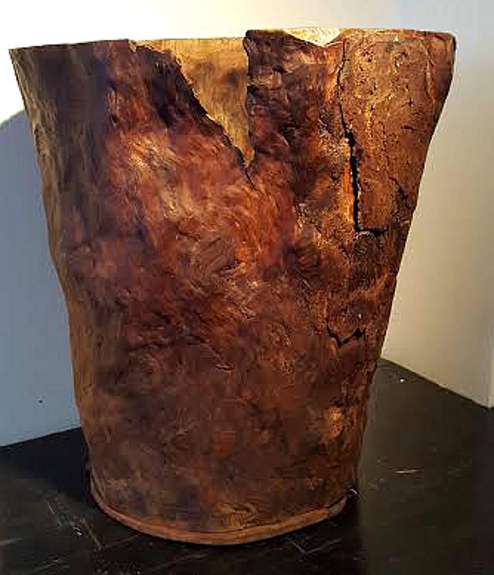 Rare and beautiful!  Created from a single burled tree trunk this American storage bin was part of the collection found in an old stone home built in 1755 and located in Lexington New York.
The texture is smooth and full of history with a warm and