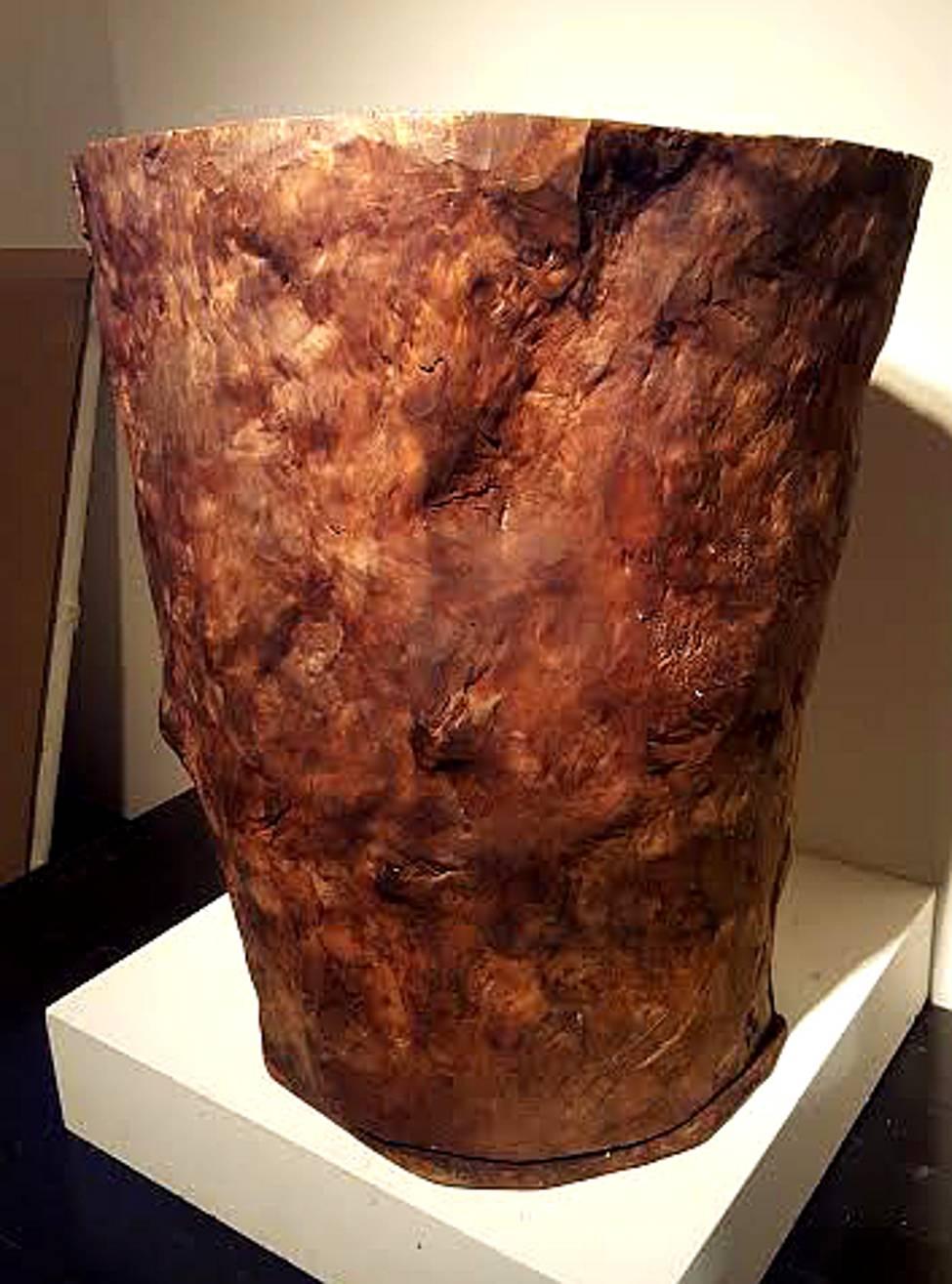 Carved Large 19th Century American Burl Grain Storage Barrrel