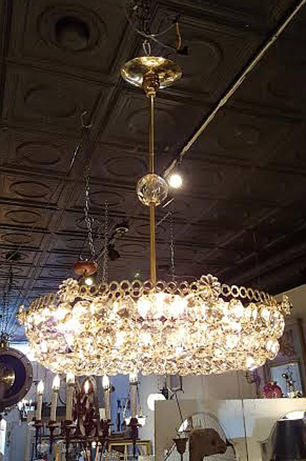 Polished Spectacular Mid-Century Austrian Chrome and Crystal Chandelier