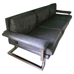 Pieff Grey Leather & Chrome Three Seat Sofa