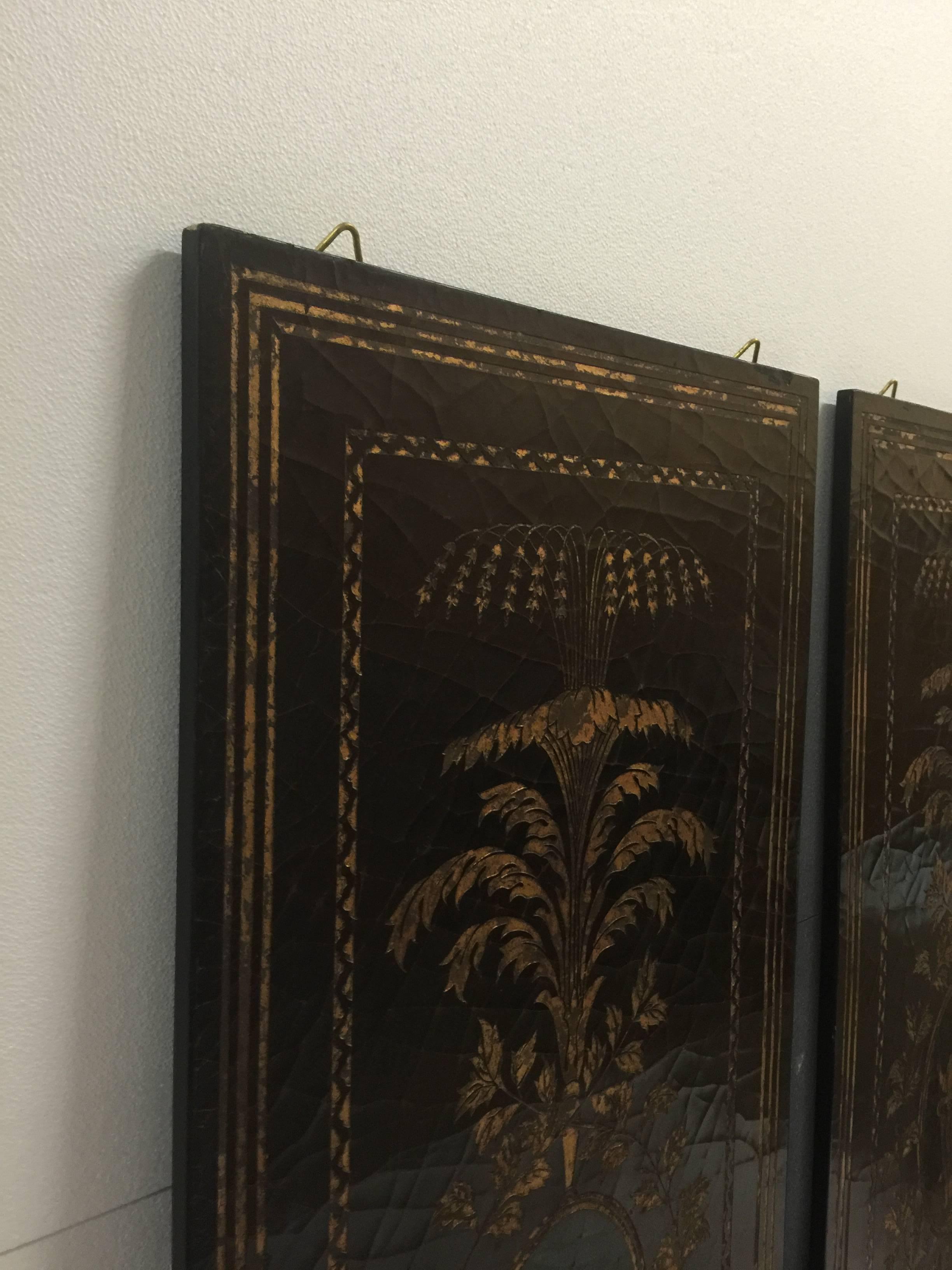 Italian 19th Century Black Lacquer and Gilt Wall Screens, a Pair 1