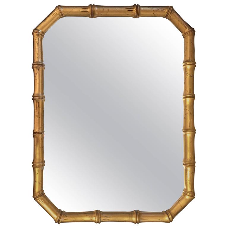 1960s Gold Faux Bamboo Wood Wall Mirror For Sale at 1stdibs