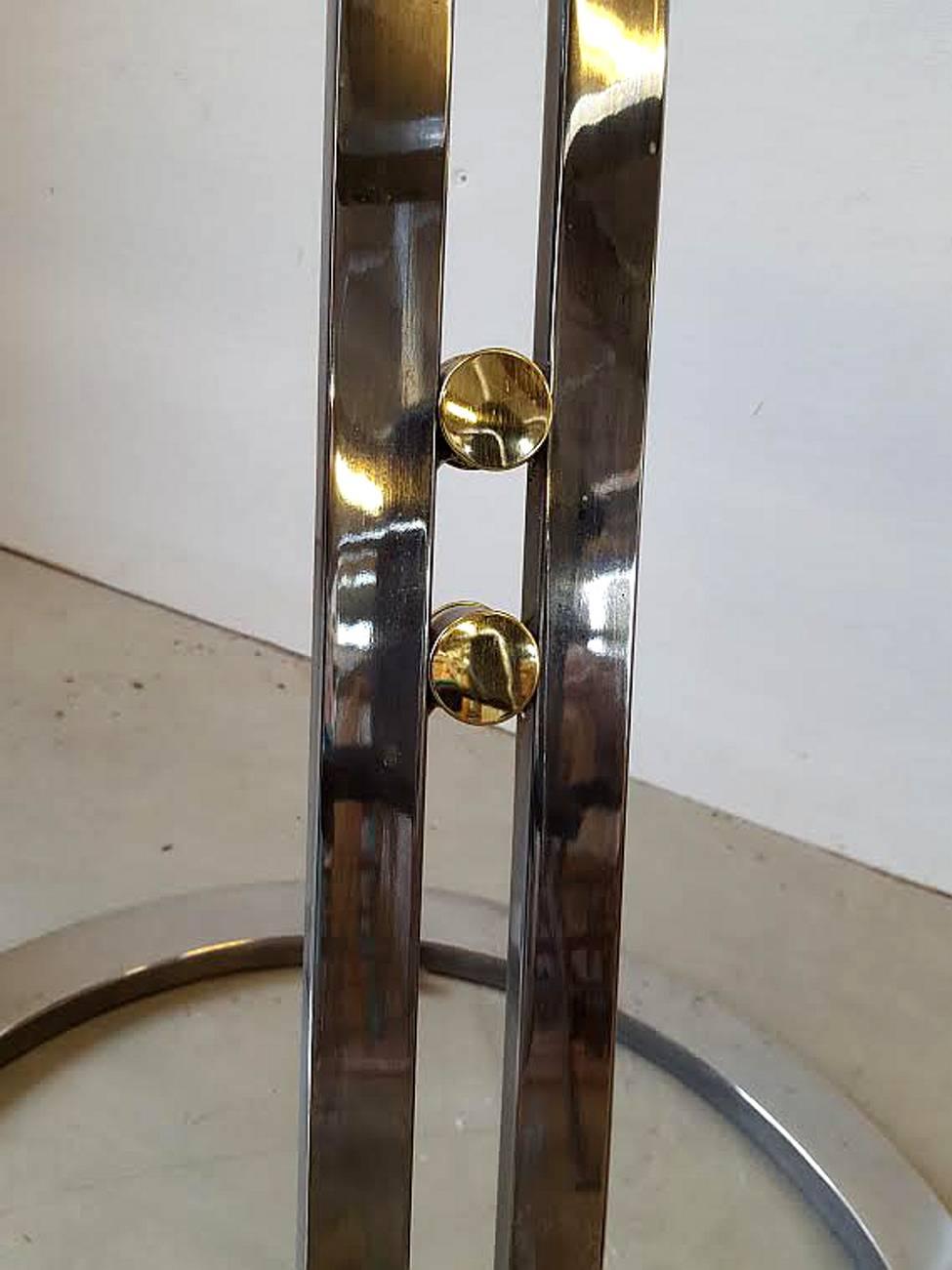 Mid-Century Modern Sleek Pair of Chrome and Brass Occasional Tables