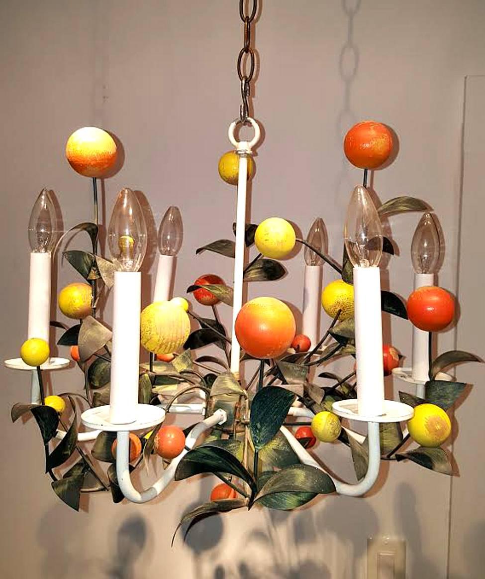 Mid-20th Century Italian Painted Tole and Wood Chandelier